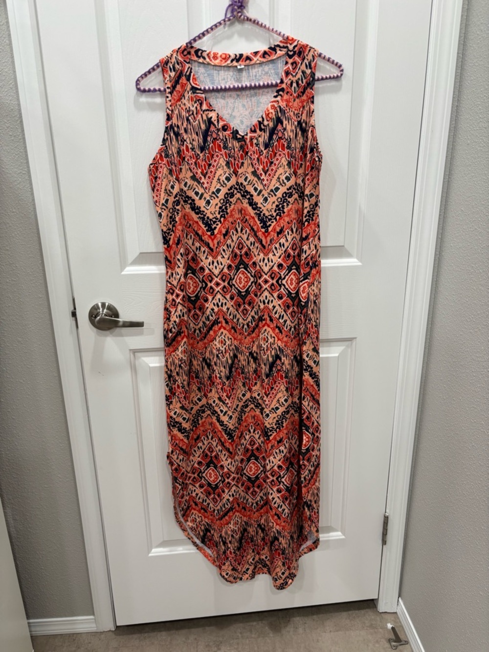 Sleeveless Chevron Tribal Maxi Dress in Orange, red, navy and white.  NWT Small